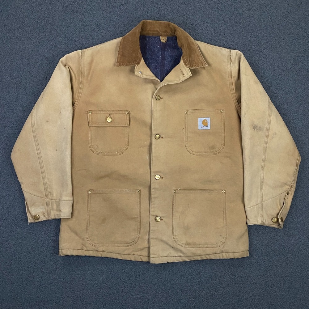 Carhartt Michigan Chore Jacket FITS Men Large Brown Canvas Blanket Lined Vintage
